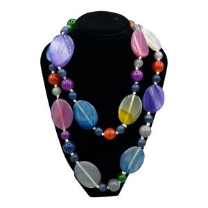 Vintage Chunky Multicolor Beaded Necklace Boho Statement